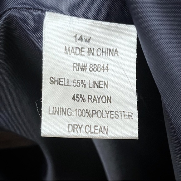 Vintage Emily… Navy Blue Linen Blend Single Button Lapel Blazer Jacket Size 14W - Picture 8 of 9